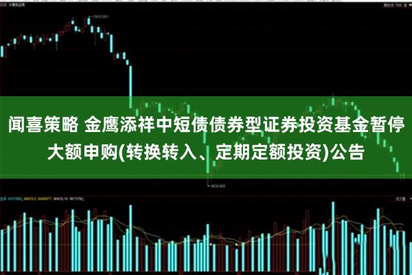 闻喜策略 金鹰添祥中短债债券型证券投资基金暂停大额申购(转换转入、定期定额投资)公告