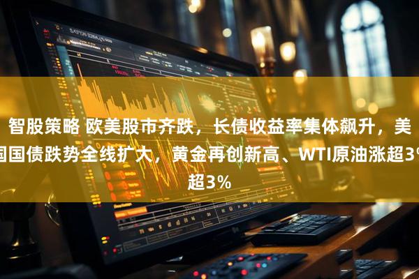智股策略 欧美股市齐跌，长债收益率集体飙升，美国国债跌势全线扩大，黄金再创新高、WTI原油涨超3%